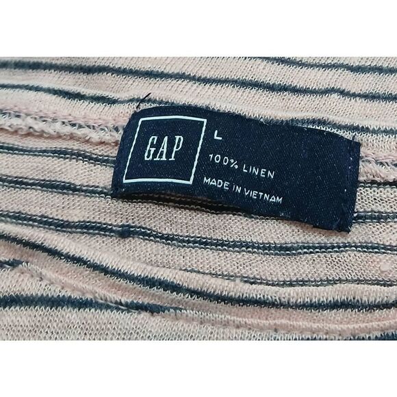 Gap womens large 100% linen tshirt light pink stripe stretch knit - Picture 5 of 7